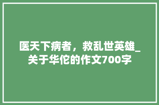医天下病者，救乱世英雄_关于华佗的作文700字 工作总结