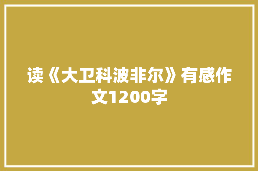 读《大卫科波非尔》有感作文1200字