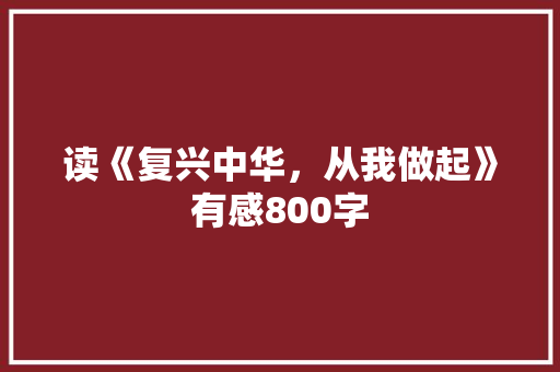 读《复兴中华，从我做起》有感800字