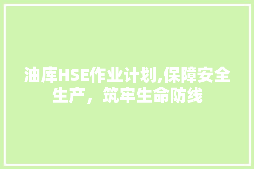 油库HSE作业计划,保障安全生产，筑牢生命防线