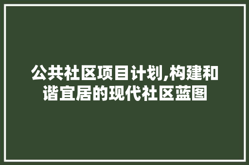 公共社区项目计划,构建和谐宜居的现代社区蓝图