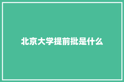 北京大学提前批是什么