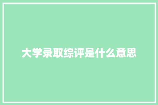 大学录取综评是什么意思