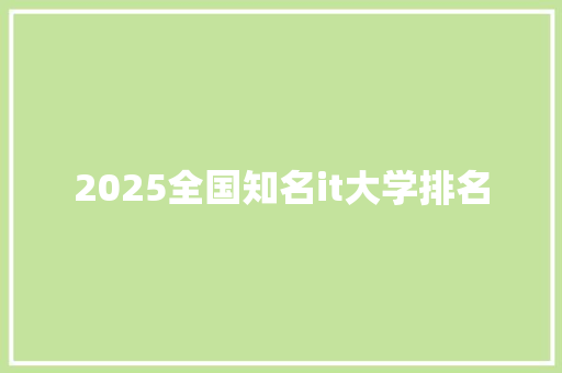 2025全国知名it大学排名